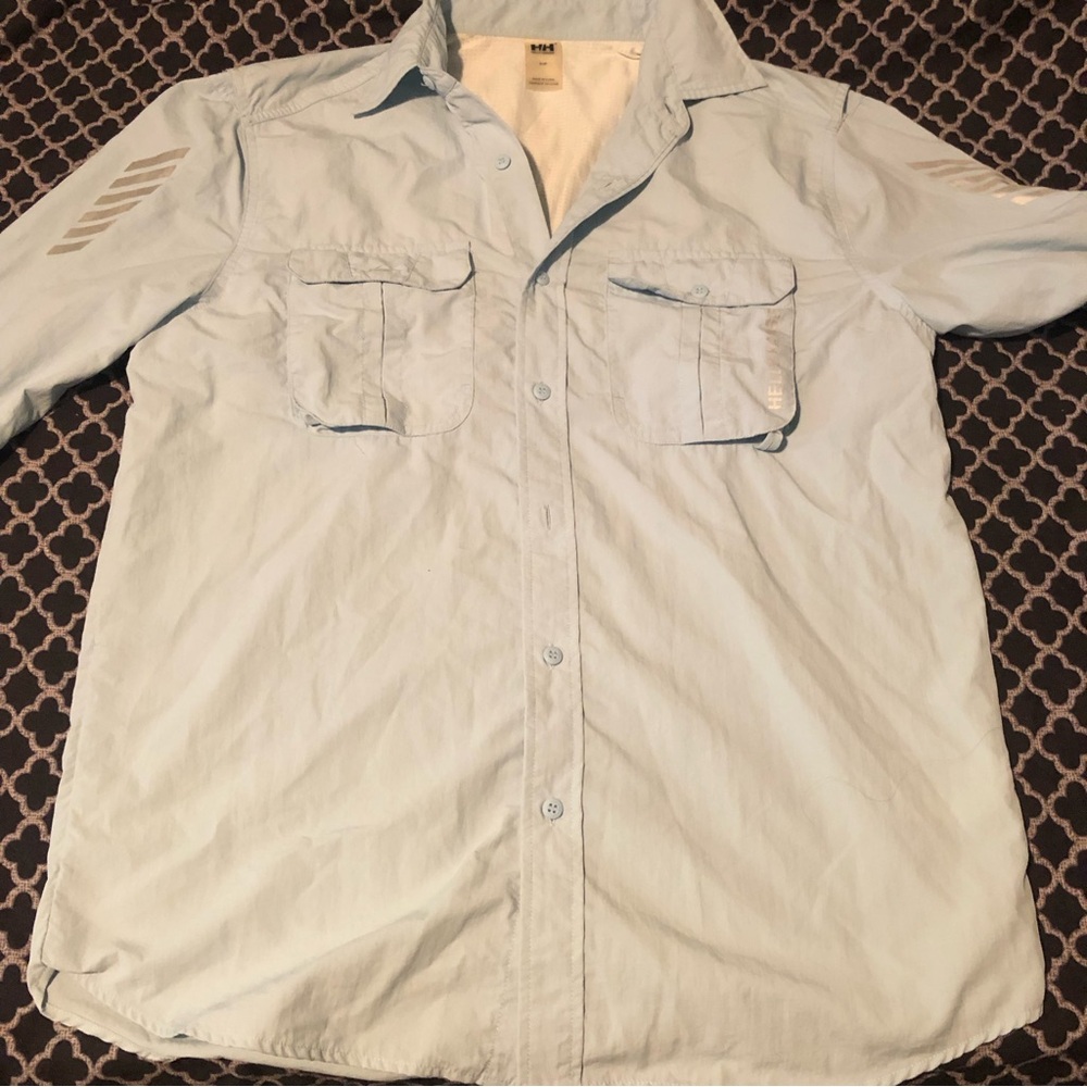 Helly Hansen Mens Blue Small Long Sleeve Button Vented Shirt Outdoor Fishing